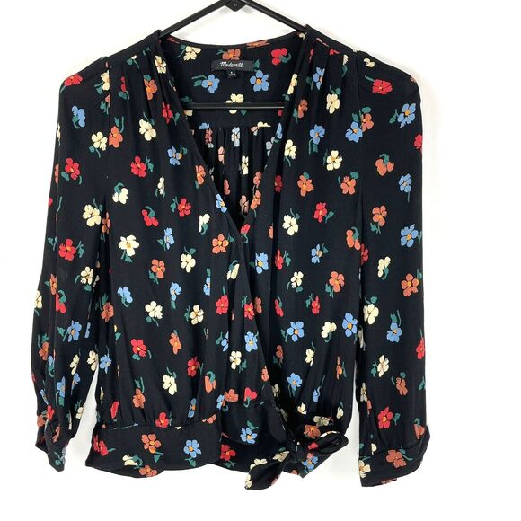 Madewell Top Size Small Black Wrap Floral Flowers Bottom Tie - Picture 2 of 4